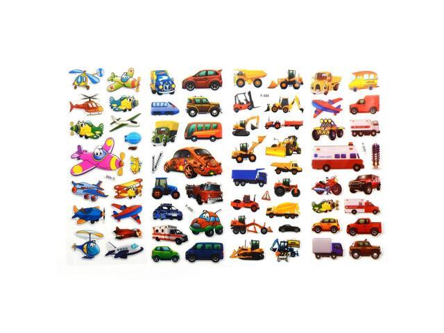 5sheets/set 3D Cartoon Transport Cars Stickers Kids Classic Toys Bubble Sticker School Reward Gift Decoration
