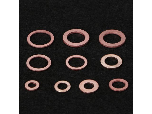 200PCS Copper Washers Gasket Set 9 Sizes Flat Ring Seal Kit With Plastic Box