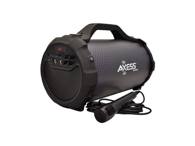 AXESS SPBT1083BK Portable Bluetooth Indoor/Outdoor Speaker with Built in 6' Subwoofer 2 Mic Inputs USB and SD Disc Inputs FM Radio