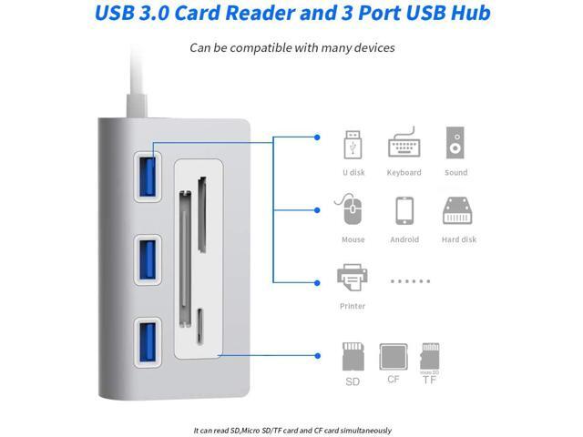 USB 30 Hub Adapter Rocketek Portable Aluminum 3 Ports USB 30 Data Hub Docking Station with 3-Slots Card Reader Combo for TF/SD/CF Card Support