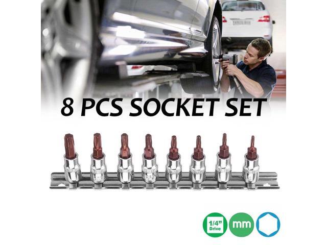 8 Pcs Torx Bit Socket Set T10-T60 Hole 1/4' 3/8' Drive On Rail Hand Tools Hex Sockets for Ratchet Wrench Drill Bit Accessories