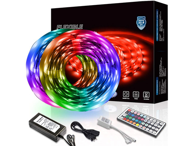 Vlight 5M RGB 5050 Waterproof LED Strip Light SMD With 44 Key Remote And 12v Us Power Full Kit