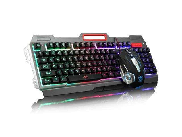 Rainbow or Yellow LED Backlight Pro Gaming Keyboard Mouse Combos USB Wired Full Key 3200 dpi Pro Gaming Mouse