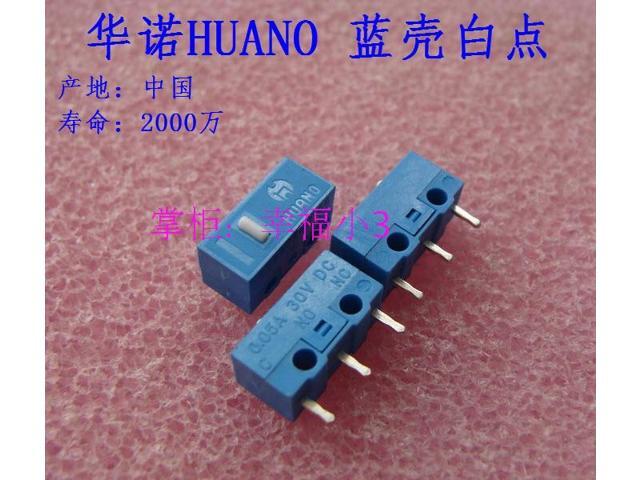 10pcs/lot 100%HUANO white dot Blue Shell mouse micro switch mouse button silver alloy contacts 20 millions lifetime