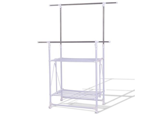 Folding Adjustable Rolling Clothes Rack Hanger with 2 Shelves