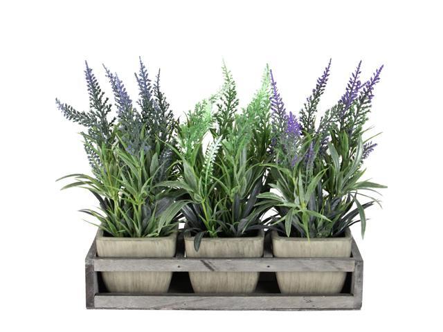 1025'Lavender Decorative in Petite Vase with Distressed Wood Tray