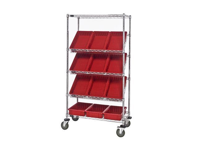 Quantum Wire Mobile Slanted Shelving, Slanted Wire Shelving With Bins