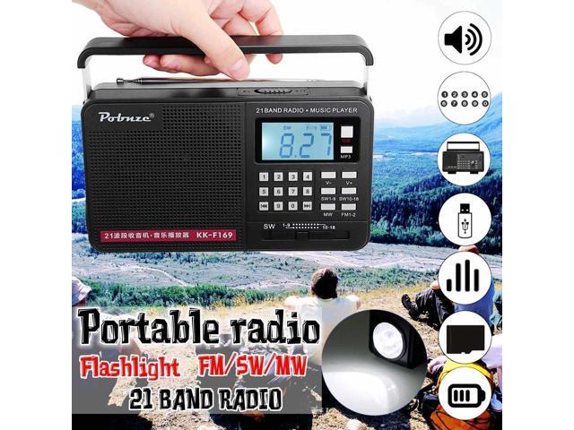 Handheld FM/MW/SW Full Bands International LED Radio with Flashlight MP3 Player Micro TF USB Outdoor Speaker