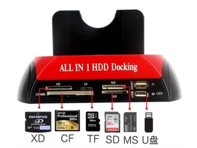 External Dual Port HDD Docking Station Hub with USB Port Memory Card Slot IDE SATA Data Reader XD/TF/CF/MD/Micro SD Cardreader