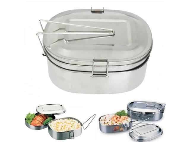 Silver Square Stainless Steel Food Container Bento Double Tier Lunch Box Large Meal Box Tableware Dinnerware 105L