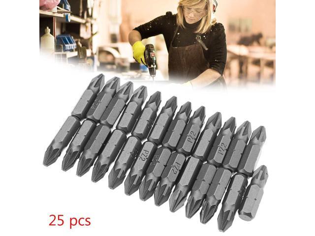 25Pcs 25mm Magnetic PZ2 Screwdriver Bit Magnetic Pozidriv Power Tool Cross Screws Driver S2 HEX Shank POZI 2 Drill Bit Set