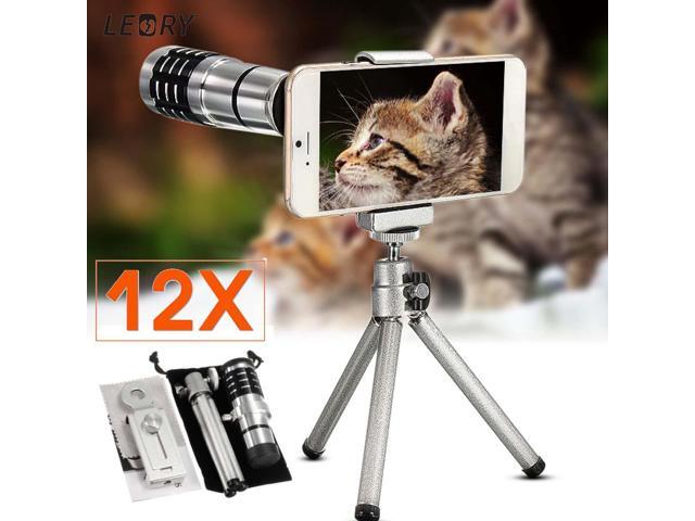 Aluminum Cellphone Mobile Phone Lens 12X Zoom Telescope Camera Telephoto Lens with Tripod for IPhone for Andriod Phone Lens Kits
