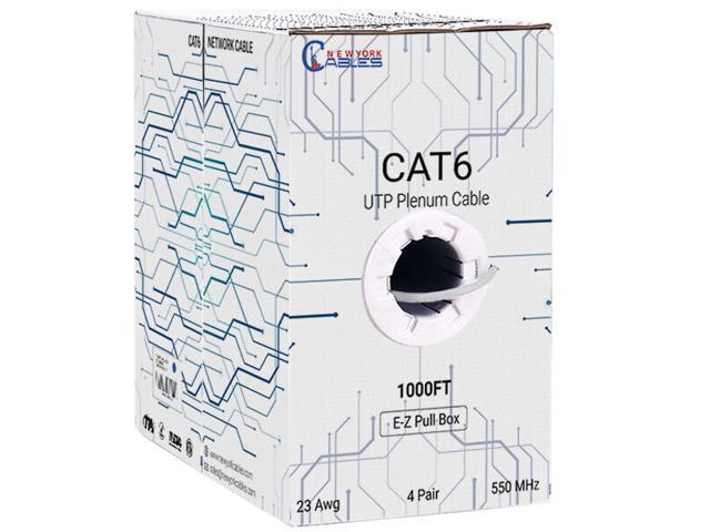 CAT6 Plenum (CMP) Cable 1000FT Fluke Tested 23AWG 550MHz Network Cable Unshielded Twisted Pair (UTP) White