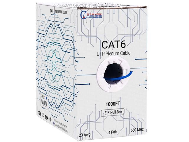 CAT6 Plenum (CMP) Cable 1000FT Fluke Tested 23AWG 550MHz Network Cable Unshielded Twisted Pair (UTP) Blue