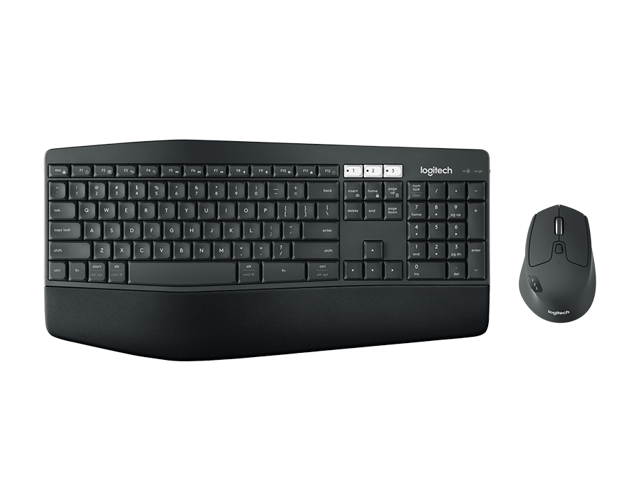 Logitech MULTI-DEVICE MASTERY Performance Wireless Keyboard and Mouse Combo with oversized cushioned palm rest curved keyframe for all-day typing