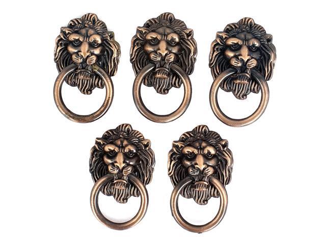 uxcell Cupboard Cabinet Drawer Vintage Lion Head Ring Pull Knob Handle 5 Pcs