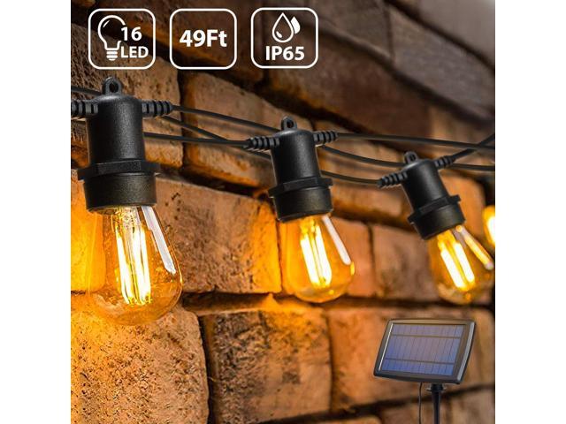 OxyLED LED Solar String Lights Outdoor with 15+1 S14 LED Bulbs 49FT Hanging Bulb String Lights Solar Powered IP65 Waterproof for Home Garden Patio