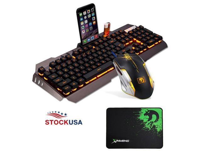 Teclado Aluminio Y Mouse GAMER USB Mecanico Retroiluminado LED y Mouse Pad