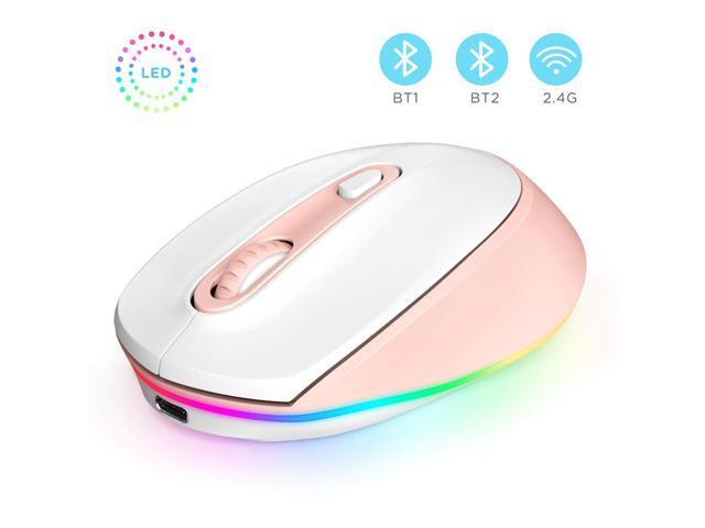 Rechargeable Bluetooth Mouse Seenda Silent Click Triple Mode Cute LED Wireless Mouse (Dual Bluetooth+USB) with 15 Backlights Up to 2400 DPI for