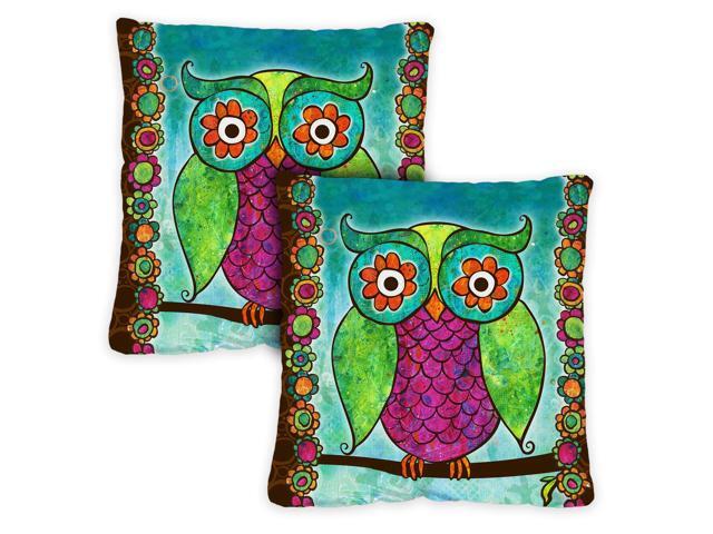 Toland Home Garden Rainbow Owl 18 x 18 Inch Indoor Pillow Case (2-Pack)