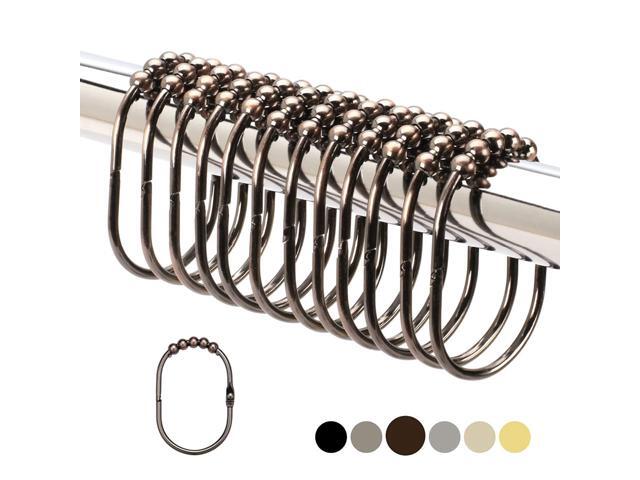 2LB Depot Wide Shower Curtain Rings/Hooks Set Decorative Oil Rubbed Bronze Finish Easy Glide Rollers 100% Rustproof Stainless Steel Set of 12