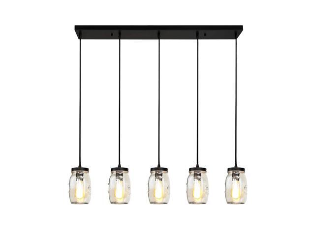 LMSOD Kitchen Island Light5 Lights Linear Pendant Lighting Glass Mason Jar Hanging Lamp