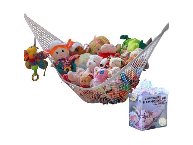 MiniOwls Toy Storage Hammock - Plush Animal Organizer for Bedroom Wall Gift Idea for Baby Girl/Boy Birthday or Shower (White Large)