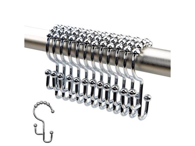 2lbDepot Shower Curtain Hooks Rings - Chrome Finish - Premium 18/8 Stainless Steel - Stepped Heights Double Hooks with Easy Glide Rollers - Three