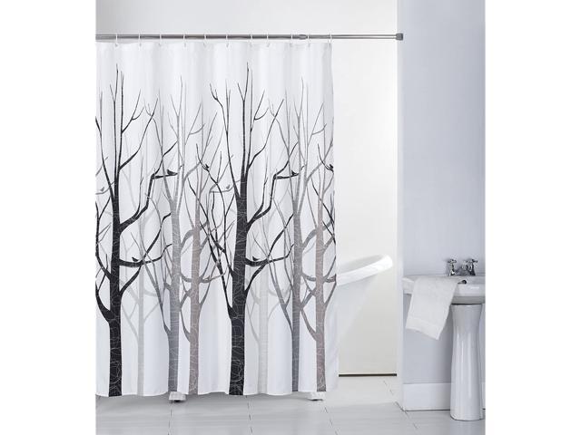 Shower Curtain Fabric Grey Tree with Hooks Bath Curtain Waterproof 72x72 INCH