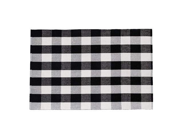 SHACOS Large Cotton Area Rug 4x6 ft Black White Plaid Cotton Woven Rug for Living Room Bedroom Doorway (4x6 Black White)