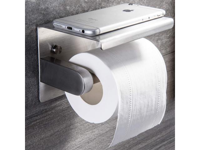 YIGII Toilet Paper Holder - Stainless Steel Toilet Paper Roll Holder with Shelf Wall Mounted for Bathroom Brushed