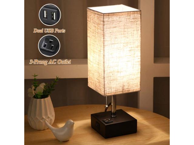 Focondot Table Lamp with Outlet Decent Dual USB Charging Bedside Lamps Solid B