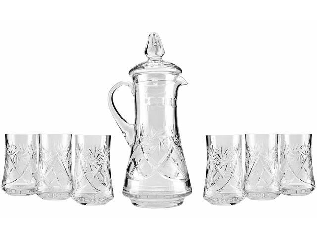 50 Oz Crystal Cut Pitcher and Six 7 Oz Beverage Glasses 1+6-Piece Set