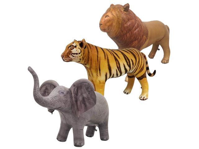 Jet Creations Safari 3 Pack Lion Tiger Elephant Inflatable Air Stuffed Plush Animal Great for Pool Party Decoration Toys and Gifts Size 36 to 40