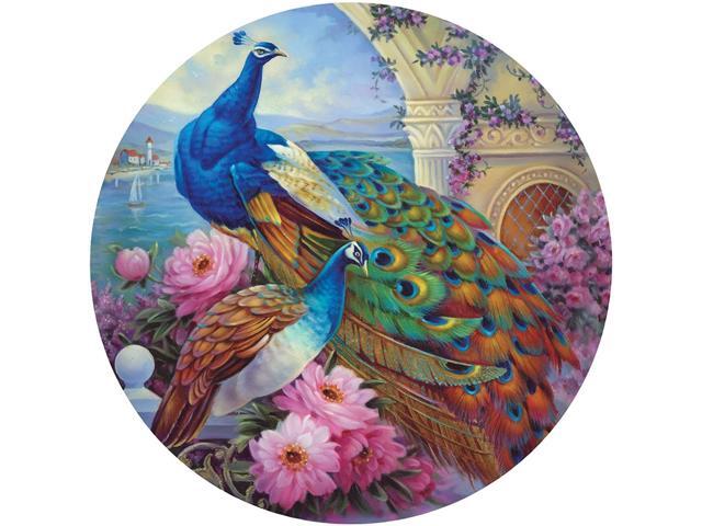 Bits and Pieces - 500 Piece Round Jigsaw Puzzle for Adults - Marvelous Garden - 500 pc Beautiful Peacocks Round Jigsaw by Artist Oleg Gavrilov