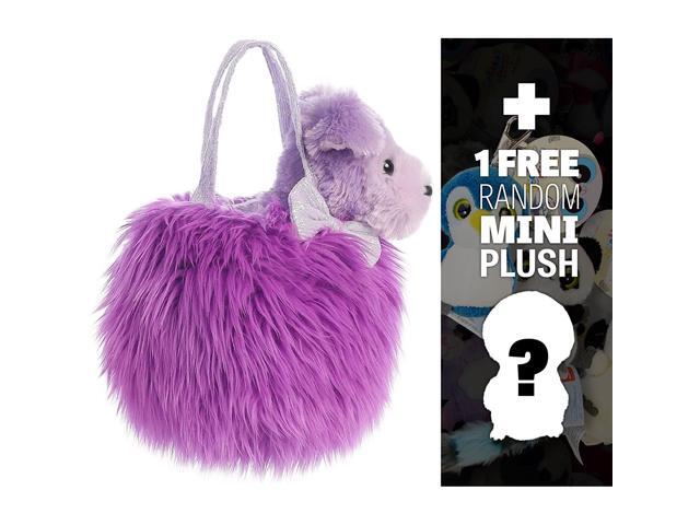 Fluffy Lavender w/ Pup: Fancy Pals Mini-Plush Purse Pet Carriers Series + 1 Free Aurora Mini-Plush Charm Bundle [327825]