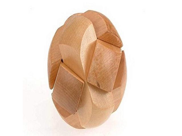 CHH 6101 3 Inch Wooden Soccer Ball Brain Teaser 3D Puzzle Light Beige