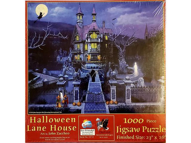 SUNSOUT Halloween Lane House 1000 Piece Puzzle Artwork by John ZACCHEO
