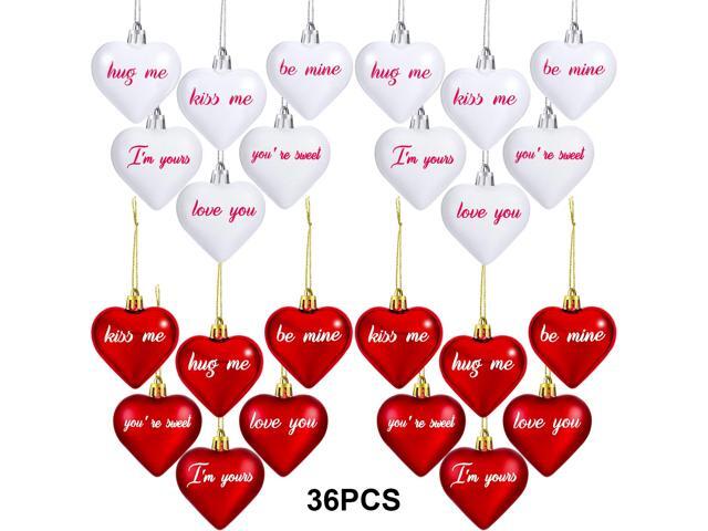 WILLBOND 36 Pieces Valentines Day Heart Baubles Heart Shaped Ornaments Letter Heart Ornaments for Valentine Christmas Party Decoration Red and White