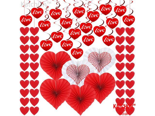 Big Valentines Day Decorations Kit - Hanging Love Swirls Red and White Heart Fans Red Heart Hanging Garland Valentines Ballooons Valentines