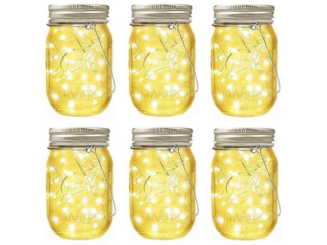 LiyuanQ Hanging Solar Mason Jar Lid Lights 6 Pack 20 LED String Fairy Lights Solar Lanterns Table Lights 6 Hangers and Jars Included Great