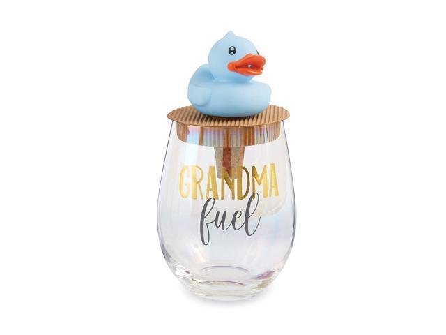 Mud Pie Glass & Topper GRANDMA FUEL GLASS BLUE 16 oz Topper 2 1/2'