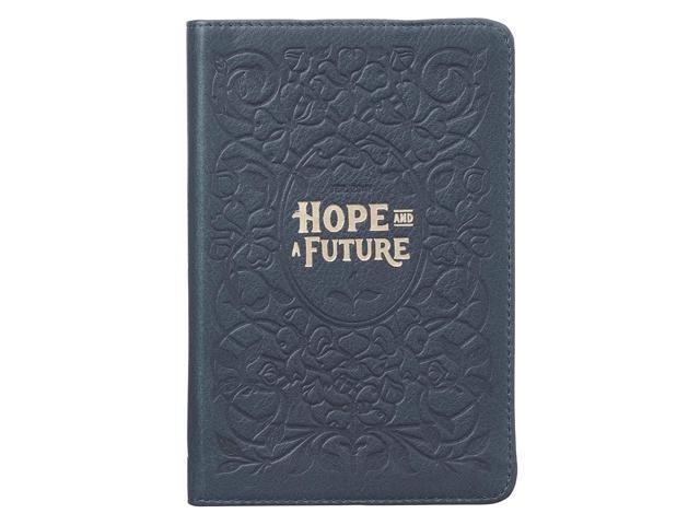 Christian Art Gifts Navy Full Grain Leather Journal Hope and A Future - Jeremiah 29:11 Bible Verse Handy-sized Inspirational Notebook w/Ribbon