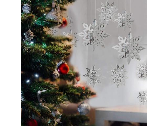 3D Silver Hanging Snowflakes12pcs Paper Swonflake Haning Garland Centerpieces for Christmas Winter Party Decoration