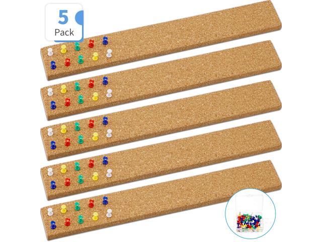 5 Pieces Cork Bulletin Bar Strips Cork Board Strips Cork Board Memo Strips with 80 Pieces Push Pins for Office Home Classroom Bulletin Board