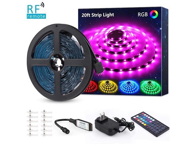 20ft RGB LED Strip Light kit Color Changing Flexible Dimmable 180 Units SMD 5050 LEDs 12V LED Tape with 44 Key RF Remote LED Ribbon for Home