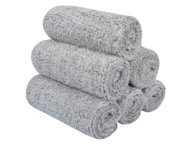 SINLAND Microfiber Face Towels Ultra Soft Bamboo Charcoal Facial Washcloths Face Cloth for Bath12Inch x 12Inch 6 Pack Light Grey
