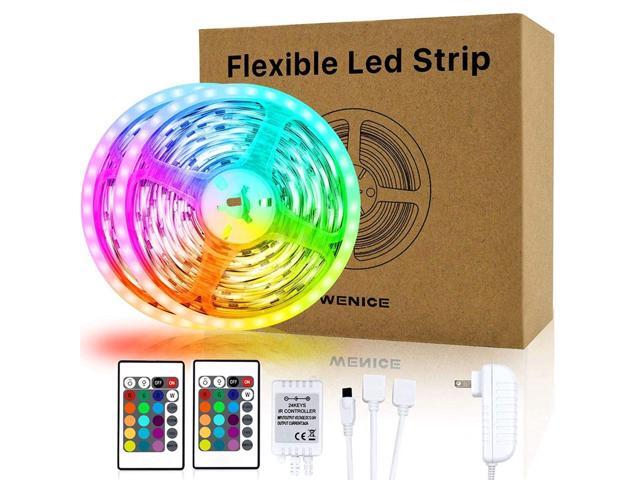 WENICE LED Strip Lights 656ft/20m with 2 Remote RGB Flexible LED Tape Lights Non-Waterproof with DC12V Power Supply 24Key Controller for Bedroom