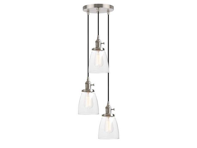 Pathson 3 Lights Pendant Lighting Bathroom Vanity Light Fixtures with Clear Glass Shade Hanging Lamps for Kitchen Island (Brushed Steel)