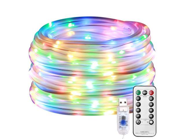 LE LED Rope Lights Outdoor Multi Colored Indoor String Lights with Remote 8 Modes Waterproof 33ft 100 LED USB Powered Fairy Lights for Bedroom